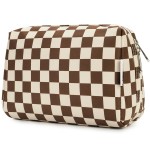Large Makeup Bag Zipper Pouch Travel Cosmetic Organizer for Women (Large, Dark Checkerboard)