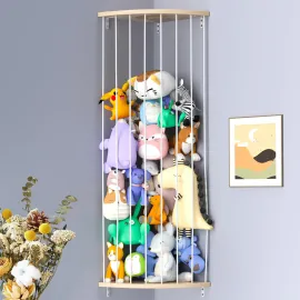 Zayysoha Stuffed Animal Storage & Toy Storage Organizer - Wooden Corner Hammock Shelf for Stuffed Animal Hammock Corner, Nursery, Playroom, Bedroom. Versatile Toy Organizer with Zoo Pattern