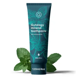 Gutology Natural Probiotic Hydroxyapatite Toothpaste Fluroide Free Toothpaste 120ml 4.2 Oz Remineralising Suitable for Adults & Children Helps Sensitive Teeth and Whitening Wild Mint Flavour