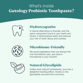 Gutology Natural Probiotic Hydroxyapatite Toothpaste Fluroide Free Toothpaste 120ml 4.2 Oz Remineralising Suitable for Adults & Children Helps Sensitive Teeth and Whitening Wild Mint Flavour Gutology Natural Probiotic Hydroxyapatite Toothpaste Fluroide Free Toothpaste 120ml 4.2 Oz Remineralising Suitable for Adults & Children Helps Sensitive Teeth and Whitening Wild Mint Flavour