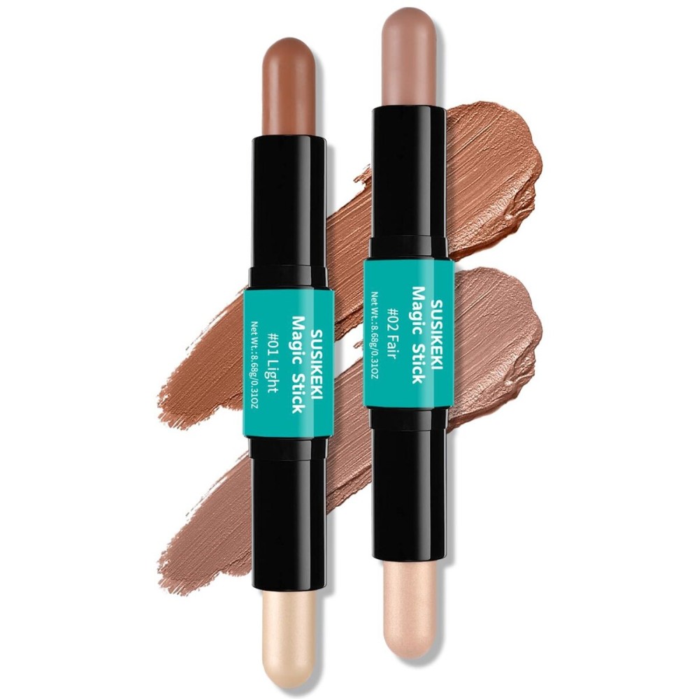 Contour Stick, 2Pcs Dual-Ended Highlighter Makeup Pen & Contouring Stick for Face Shaping, Long Lasting Waterproof Cream Bronzer & Highlight Sticks Make Up Kit for All Skin Tones (01 + 02) Contour Stick, 2Pcs Dual-Ended Highlighter Makeup Pen & Contouring Stick for Face Shaping, Long Lasting Waterproof Cream Bronzer & Highlight Sticks Make Up Kit for All Skin Tones (01 + 02)