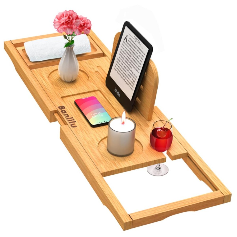 Premium Bamboo Bathtub Tray Caddy - Bath Tub Tray Table for Bathtub - Bath Caddy Tray for Bathtub, Expandable Size, Fits Most Bath Tubs Premium Bamboo Bathtub Tray Caddy - Bath Tub Tray Table for Bathtub - Bath Caddy Tray for Bathtub, Expandable Size, Fits Most Bath Tubs