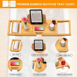 Premium Bamboo Bathtub Tray Caddy - Bath Tub Tray Table for Bathtub - Bath Caddy Tray for Bathtub, Expandable Size, Fits Most Bath Tubs Premium Bamboo Bathtub Tray Caddy - Bath Tub Tray Table for Bathtub - Bath Caddy Tray for Bathtub, Expandable Size, Fits Most Bath Tubs