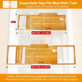 Premium Bamboo Bathtub Tray Caddy - Bath Tub Tray Table for Bathtub - Bath Caddy Tray for Bathtub, Expandable Size, Fits Most Bath Tubs Premium Bamboo Bathtub Tray Caddy - Bath Tub Tray Table for Bathtub - Bath Caddy Tray for Bathtub, Expandable Size, Fits Most Bath Tubs