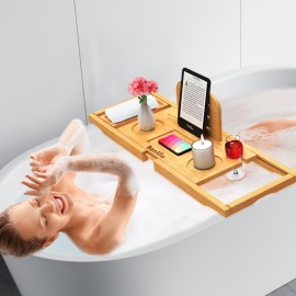 Premium Bamboo Bathtub Tray Caddy - Bath Tub Tray Table for Bathtub - Bath Caddy Tray for Bathtub, Expandable Size, Fits Most Bath Tubs Premium Bamboo Bathtub Tray Caddy - Bath Tub Tray Table for Bathtub - Bath Caddy Tray for Bathtub, Expandable Size, Fits Most Bath Tubs