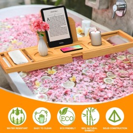 Premium Bamboo Bathtub Tray Caddy - Bath Tub Tray Table for Bathtub - Bath Caddy Tray for Bathtub, Expandable Size, Fits Most Bath Tubs Premium Bamboo Bathtub Tray Caddy - Bath Tub Tray Table for Bathtub - Bath Caddy Tray for Bathtub, Expandable Size, Fits Most Bath Tubs
