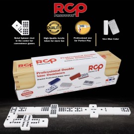 RCP PRODUCTS Dominos Set for Adults - Professional Double 9 Dominoes Set of 55 Tiles for Adults, Metal Spinner, Classic and Travel Board Game with Wood Case Juegos de Mesa Silver