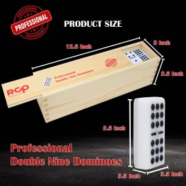 RCP PRODUCTS Dominos Set for Adults - Professional Double 9 Dominoes Set of 55 Tiles for Adults, Metal Spinner, Classic and Travel Board Game with Wood Case Juegos de Mesa Silver