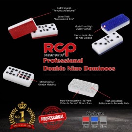RCP PRODUCTS Dominos Set for Adults - Professional Double 9 Dominoes Set of 55 Tiles for Adults, Metal Spinner, Classic and Travel Board Game with Wood Case Juegos de Mesa Silver