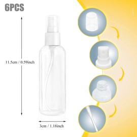 MUUZLL Spray Bottles 6 pcs, Refillable Cosmetic Spray Bottles, Small Refillable Liquid Containers, 2oz/50ml Clear Empty Fine Mist Plastic Mini Travel Bottle