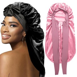 2Pcs Bonnets for Black Women Braid Bonnet, Large L..