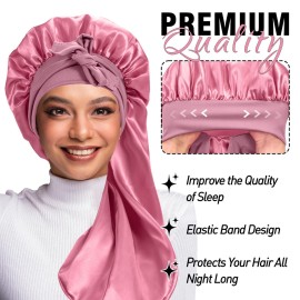 2Pcs Bonnets for Black Women Braid Bonnet, Large Long Satin Bonnet for Braids, Silk Bonnet with Stretchy Tie Band Sleep Cap Hair (2Pcs-Black&Rose Pink) 2Pcs Bonnets for Black Women Braid Bonnet, Large Long Satin Bonnet for Braids, Silk Bonnet with Stretchy Tie Band Sleep Cap Hair (2Pcs-Black&Rose Pink)