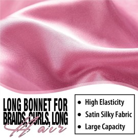 2Pcs Bonnets for Black Women Braid Bonnet, Large Long Satin Bonnet for Braids, Silk Bonnet with Stretchy Tie Band Sleep Cap Hair (2Pcs-Black&Rose Pink) 2Pcs Bonnets for Black Women Braid Bonnet, Large Long Satin Bonnet for Braids, Silk Bonnet with Stretchy Tie Band Sleep Cap Hair (2Pcs-Black&Rose Pink)