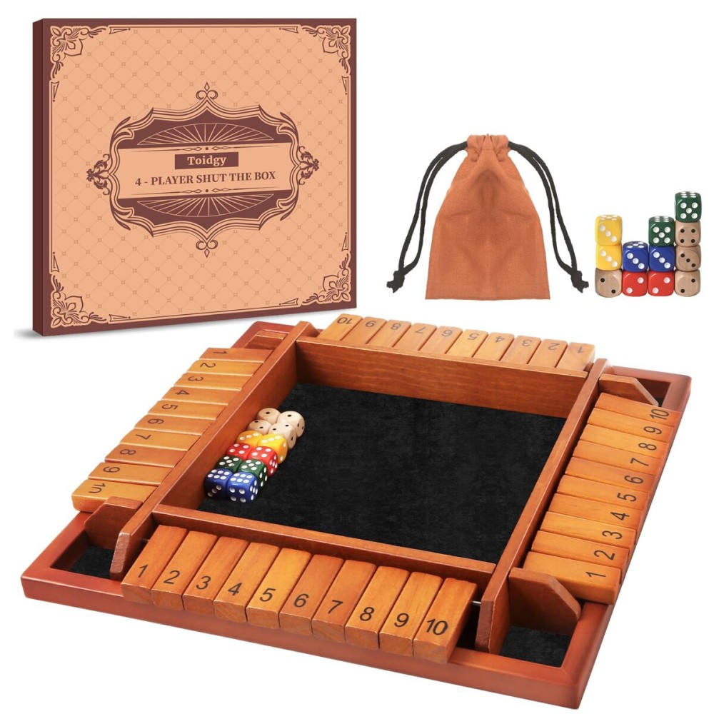 Toidgy 4 Players Shut The Box Dice Games, Wooden Board Table Math Game with 12 Dice and Instructions, Classics Close The Box Board Game for Adults Kids, Family Classroom Home or Bar Toidgy 4 Players Shut The Box Dice Games, Wooden Board Table Math Game with 12 Dice and Instructions, Classics Close The Box Board Game for Adults Kids, Family Classroom Home or Bar