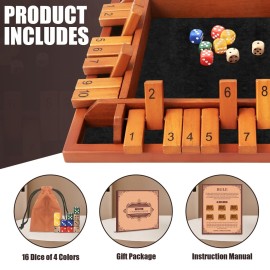 Toidgy 4 Players Shut The Box Dice Games, Wooden Board Table Math Game with 12 Dice and Instructions, Classics Close The Box Board Game for Adults Kids, Family Classroom Home or Bar Toidgy 4 Players Shut The Box Dice Games, Wooden Board Table Math Game with 12 Dice and Instructions, Classics Close The Box Board Game for Adults Kids, Family Classroom Home or Bar