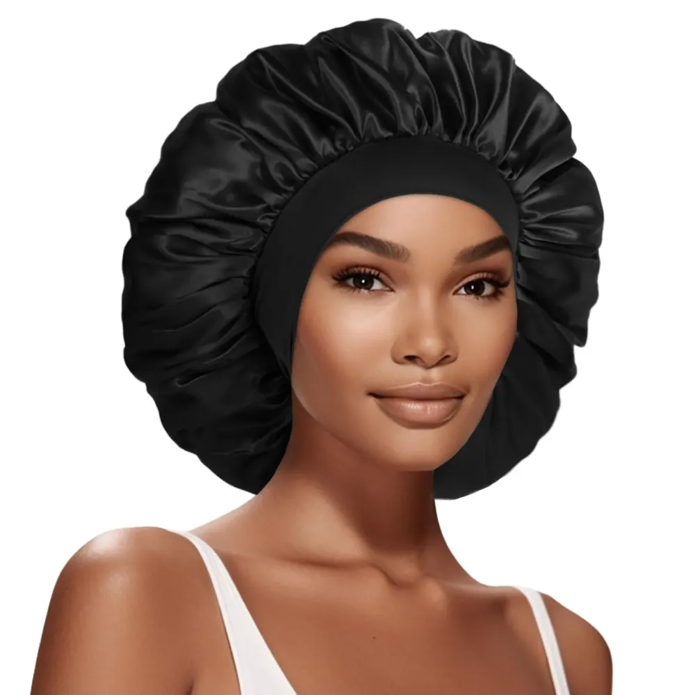 Extra Large Satin Bonnet Hair Cap, 17inches Silk Bonnet for Sleeping, Jumbo Silk Sleep Cap for Women Braids Curly Hair Locs 1Pcs (Black) Extra Large Satin Bonnet Hair Cap, 17inches Silk Bonnet for Sleeping, Jumbo Silk Sleep Cap for Women Braids Curly Hair Locs 1Pcs (Black)