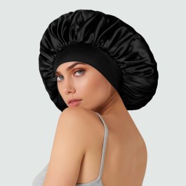 Extra Large Satin Bonnet Hair Cap, 17inches Silk Bonnet for Sleeping, Jumbo Silk Sleep Cap for Women Braids Curly Hair Locs 1Pcs (Black) Extra Large Satin Bonnet Hair Cap, 17inches Silk Bonnet for Sleeping, Jumbo Silk Sleep Cap for Women Braids Curly Hair Locs 1Pcs (Black)