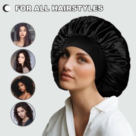 Extra Large Satin Bonnet Hair Cap, 17inches Silk Bonnet for Sleeping, Jumbo Silk Sleep Cap for Women Braids Curly Hair Locs 1Pcs (Black) Extra Large Satin Bonnet Hair Cap, 17inches Silk Bonnet for Sleeping, Jumbo Silk Sleep Cap for Women Braids Curly Hair Locs 1Pcs (Black)