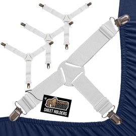 GORILLA GRIP Patent Pending Bed Sheet Holders, Adjustable Elastic Fasteners with Metal Clips, Keep in Place Fitted Bedding Straps, Easy Install Suspenders Mattress, Firm Tight, 4 Pack White GORILLA GRIP Patent Pending Bed Sheet Holders, Adjustable Elastic Fasteners with Metal Clips, Keep in Place Fitted Bedding Straps, Easy Install Suspenders Mattress, Firm Tight, 4 Pack White