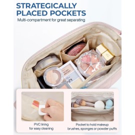 BAGSMART Makeup Bag Travel Toiletry Bag, Puffy Padded Make Up Bags for Women Makeup Organizer Case, Wide-open Pouch Purse Travel Essentials Toiletries Accessories Brushes, Pink BAGSMART Makeup Bag Travel Toiletry Bag, Puffy Padded Make Up Bags for Women Makeup Organizer Case, Wide-open Pouch Purse Travel Essentials Toiletries Accessories Brushes, Pink