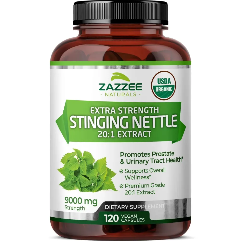 Zazzee USDA Organic Stinging Nettle 20:1 Extract, 9000 mg Strength, 120 Vegan Capsules, 4 Month Supply, Concentrated, Standardized 20X Extract, Certified Organic, 100% Vegetarian, All-Natural, Non-GMO Zazzee USDA Organic Stinging Nettle 20:1 Extract, 9000 mg Strength, 120 Vegan Capsules, 4 Month Supply, Concentrated, Standardized 20X Extract, Certified Organic, 100% Vegetarian, All-Natural, Non-GMO