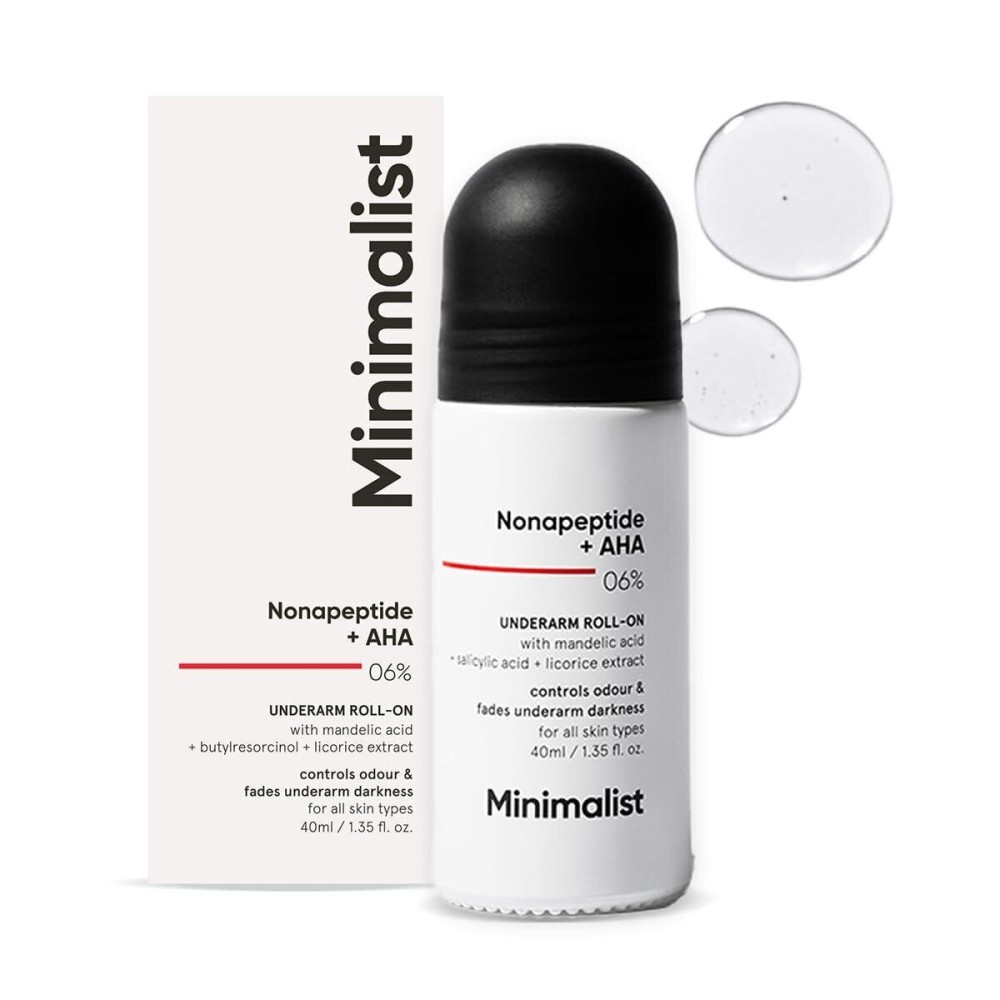 Minimalist Underarm Roll On Deodorant to Control Odour & Fade Darkness | With Nonapeptide + AHA BHA 06% | | Fragrance & Aluminium Free | Exfoliating Deo For Women & Men | 1.35 Fl Oz / 40 ml Minimalist Underarm Roll On Deodorant to Control Odour & Fade Darkness | With Nonapeptide + AHA BHA 06% | | Fragrance & Aluminium Free | Exfoliating Deo For Women & Men | 1.35 Fl Oz / 40 ml