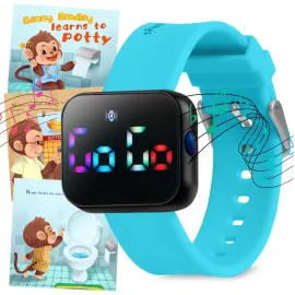 Potty Training Watch for Kids V2 - A Water Resistant Potty Reminder Device for Boys & Girls to Train Your Toddler with Fun/Musical & Vibration Interval Reminder with Potty Training eBook (Sky)