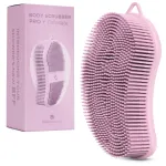 MainBasics Silicone Body Scrubber - Dual-Sided Shower Exfoliator for Men & Women, Gentle Silicone Loofah Alternative for Deep Clean (Pink, Exfoliate)