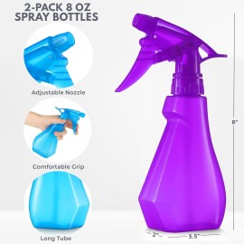 DilaBee Plastic Spray Bottles - 8oz (2 Pack) Water Spray Bottle for Hair, Gardening, Grilling & Cleaning Solution - Empty Spray Bottles for Pet Correction - Spray Bottle BPA Free (Blue-Purple)