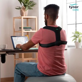 TYNOR Posture Corrector for Men & Women, Adjustable Upper Back Brace for Neck, Clavicle & Scoliosis, Breathable Hunchback & Back Corrector with Hook Loop Closure (Black, One Size) TYNOR Posture Corrector for Men & Women, Adjustable Upper Back Brace for Neck, Clavicle & Scoliosis, Breathable Hunchback & Back Corrector with Hook Loop Closure (Black, One Size)