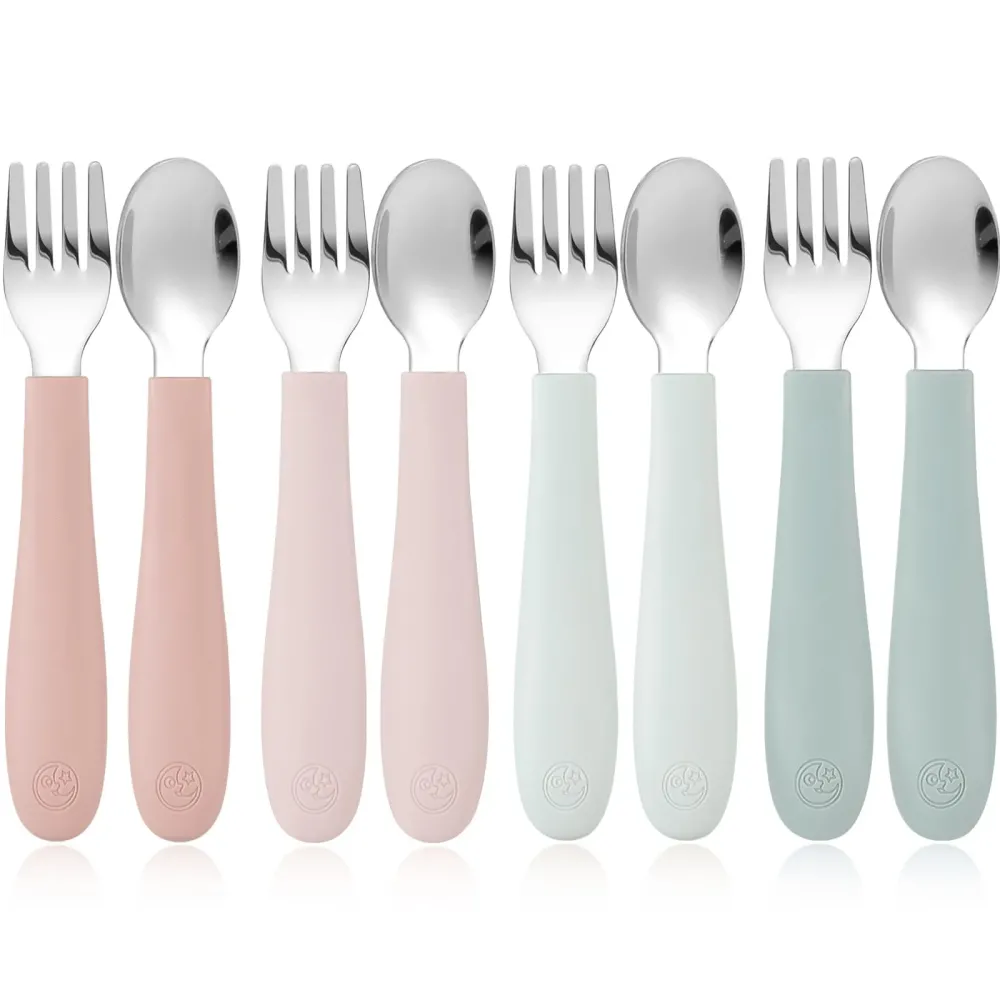 CoixFoam 8 Pieces Toddler Utensils, Toddler Safe Silverware Set With Food Grade Silicone Hanlde, 18/8 Stainless Steel, Perfect Length For New Self Feeders, Dishwasher Safe CoixFoam 8 Pieces Toddler Utensils, Toddler Safe Silverware Set With Food Grade Silicone Hanlde, 18/8 Stainless Steel, Perfect Length For New Self Feeders, Dishwasher Safe