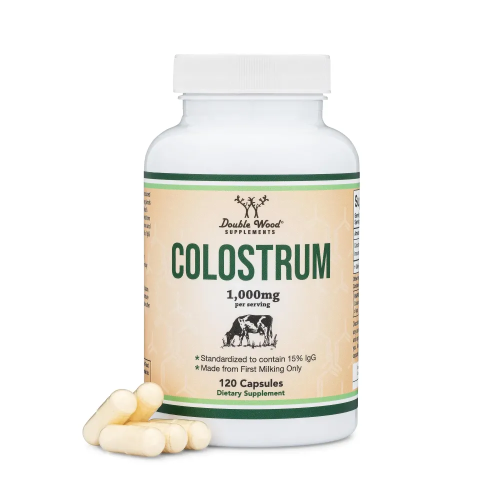 Colostrum Supplement 120 Capsules, 1,000mg per Serving (Bovine Colostrum Powder from First Milking Only, Std. to Contain 15% IgG Immunoglobulins) No Fillers, Third Party Tested by Double Wood Colostrum Supplement 120 Capsules, 1,000mg per Serving (Bovine Colostrum Powder from First Milking Only, Std. to Contain 15% IgG Immunoglobulins) No Fillers, Third Party Tested by Double Wood