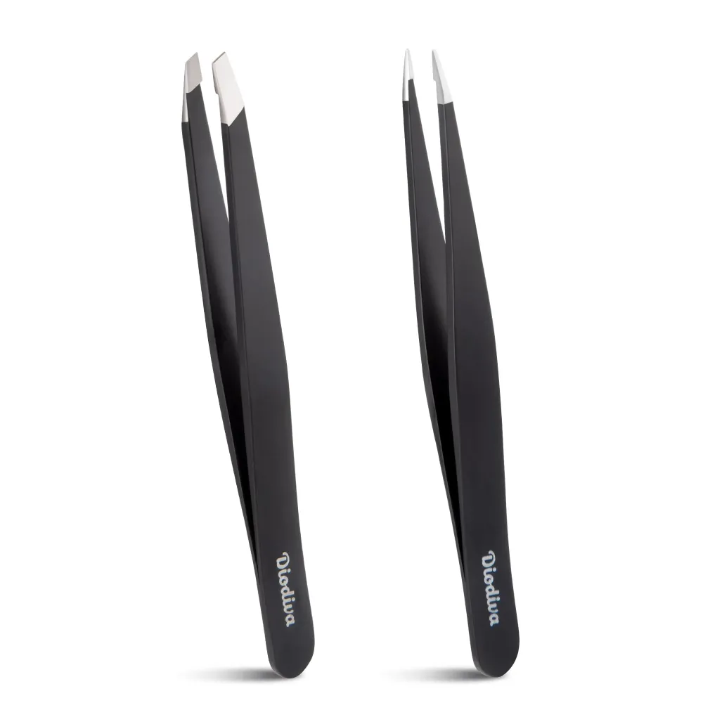 2-Pack Tweezers for Eyebrows, Facial Hair, Ingrown Hair Removal, Slant and Point Tip Tweezer Set for Women and Men, Professional Stainless Steel Precision Eyebrow Plucking Grooming with Case - Black 2-Pack Tweezers for Eyebrows, Facial Hair, Ingrown Hair Removal, Slant and Point Tip Tweezer Set for Women and Men, Professional Stainless Steel Precision Eyebrow Plucking Grooming with Case - Black