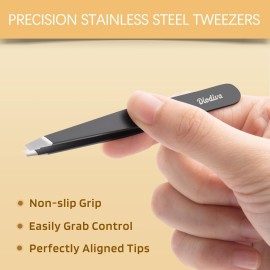 2-Pack Tweezers for Eyebrows, Facial Hair, Ingrown Hair Removal, Slant and Point Tip Tweezer Set for Women and Men, Professional Stainless Steel Precision Eyebrow Plucking Grooming with Case - Black 2-Pack Tweezers for Eyebrows, Facial Hair, Ingrown Hair Removal, Slant and Point Tip Tweezer Set for Women and Men, Professional Stainless Steel Precision Eyebrow Plucking Grooming with Case - Black