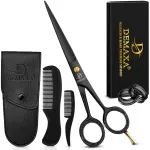 DEMAXA 5 Professional Beard Scissors for men Mustache Scissors with 1 Mustache Comb, 1 Beard Comb & Soft Pouch - Prefect Beard shears mustache kit for All Facial Hair - moustache Grooming kit for Men