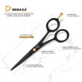 DEMAXA 5 Professional Beard Scissors for men Mustache Scissors with 1 Mustache Comb, 1 Beard Comb & Soft Pouch - Prefect Beard shears mustache kit for All Facial Hair - moustache Grooming kit for Men