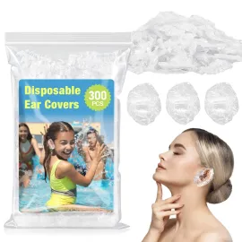 MAQIHAN 300 Pack Disposable Ear Covers - Plastic Ear Covers Waterproof Plastic Ear Protection Ear Caps for Hair Dye,Shower,Bathing,Salon,Spa,Hotel,Home