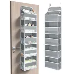 Yecaye 1 Pc Over the Door Organizer with 5 Bins 10 Side Pockets, 44lbs Load Grey