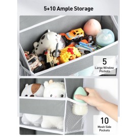 Yecaye 1 Pc Over the Door Organizer with 5 Bins 10 Side Pockets, 44lbs Load Grey