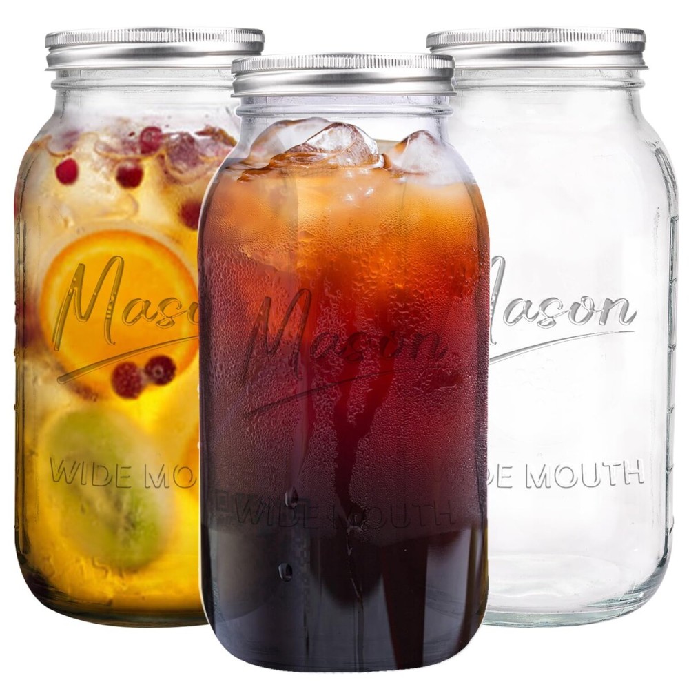 Galssmagic 64 oz Mason Jar Wide Mouth,3 Pack Large Half Gallon Mason Jars with Airtight Lid,Big Glass Jars for Canning,Pickling,Fermenting,Storing Galssmagic 64 oz Mason Jar Wide Mouth,3 Pack Large Half Gallon Mason Jars with Airtight Lid,Big Glass Jars for Canning,Pickling,Fermenting,Storing