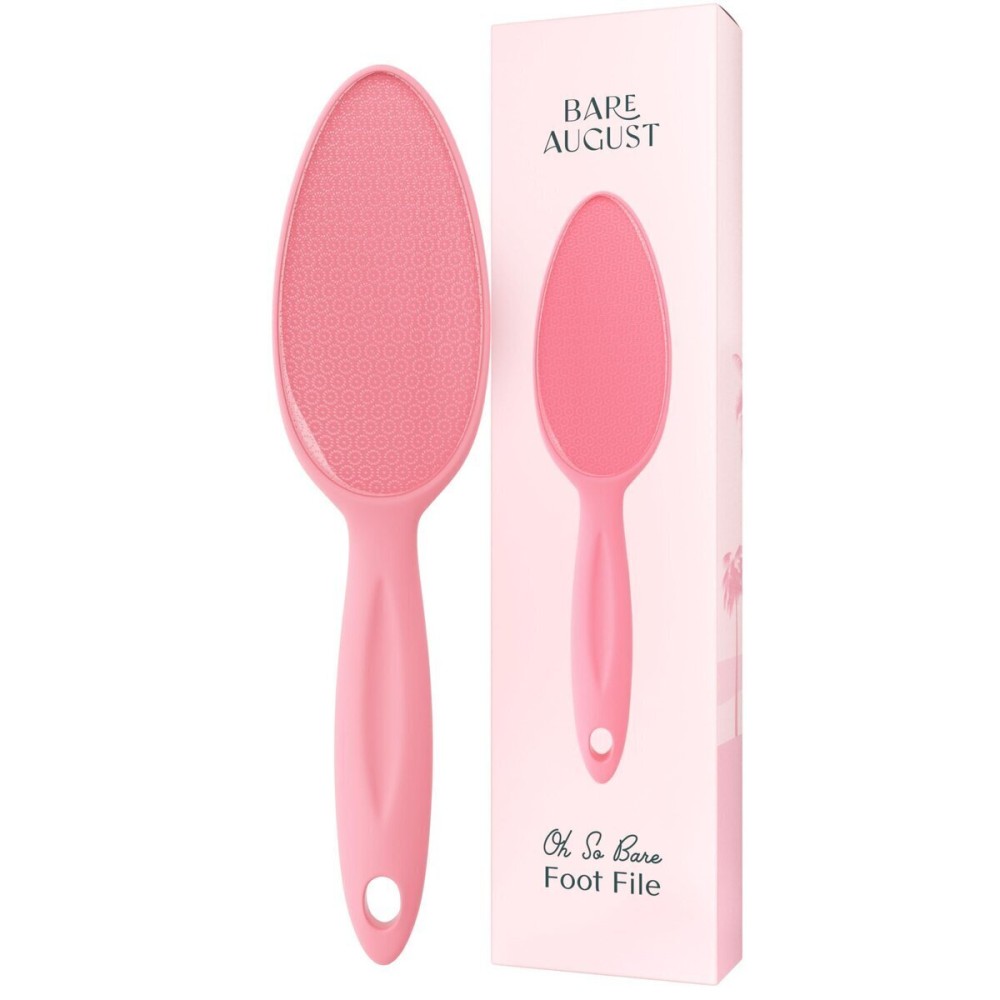 Bare August Glass Foot File Callus Remover for Feet - Heel Scraper & in Shower Foot Scrubber Dead Skin Remover - Pedicure Foot Buffer for Soft Feet (with Handle, Pink)
