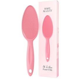 Bare August Glass Foot File Callus Remover for Feet - Heel Scraper & in Shower Foot Scrubber Dead Skin Remover - Pedicure Foot Buffer for Soft Feet (with Handle, Pink)
