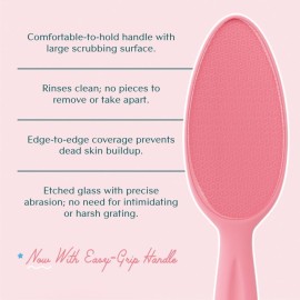 Bare August Glass Foot File Callus Remover for Feet - Heel Scraper & in Shower Foot Scrubber Dead Skin Remover - Pedicure Foot Buffer for Soft Feet (with Handle, Pink)