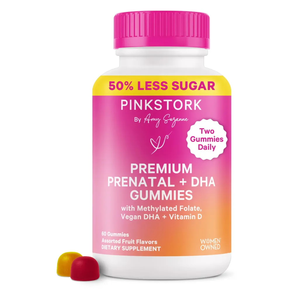 Pink Stork Premium Prenatal Gummy Vitamins with DHA, Folate, and Vitamin D - Multivitamin and Nutrient Blend for Neural Tube and Fetal Brain Development - Pregnancy Must Haves - 60 Vegan Gummies Pink Stork Premium Prenatal Gummy Vitamins with DHA, Folate, and Vitamin D - Multivitamin and Nutrient Blend for Neural Tube and Fetal Brain Development - Pregnancy Must Haves - 60 Vegan Gummies