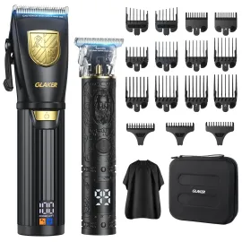 GLAKER Hair Clippers for Men Professional, Cordless Clippers for Hair Cutting, Mens Hair Clippers and Trimmer Kit for Barber with LED Display 15 Guide Combs