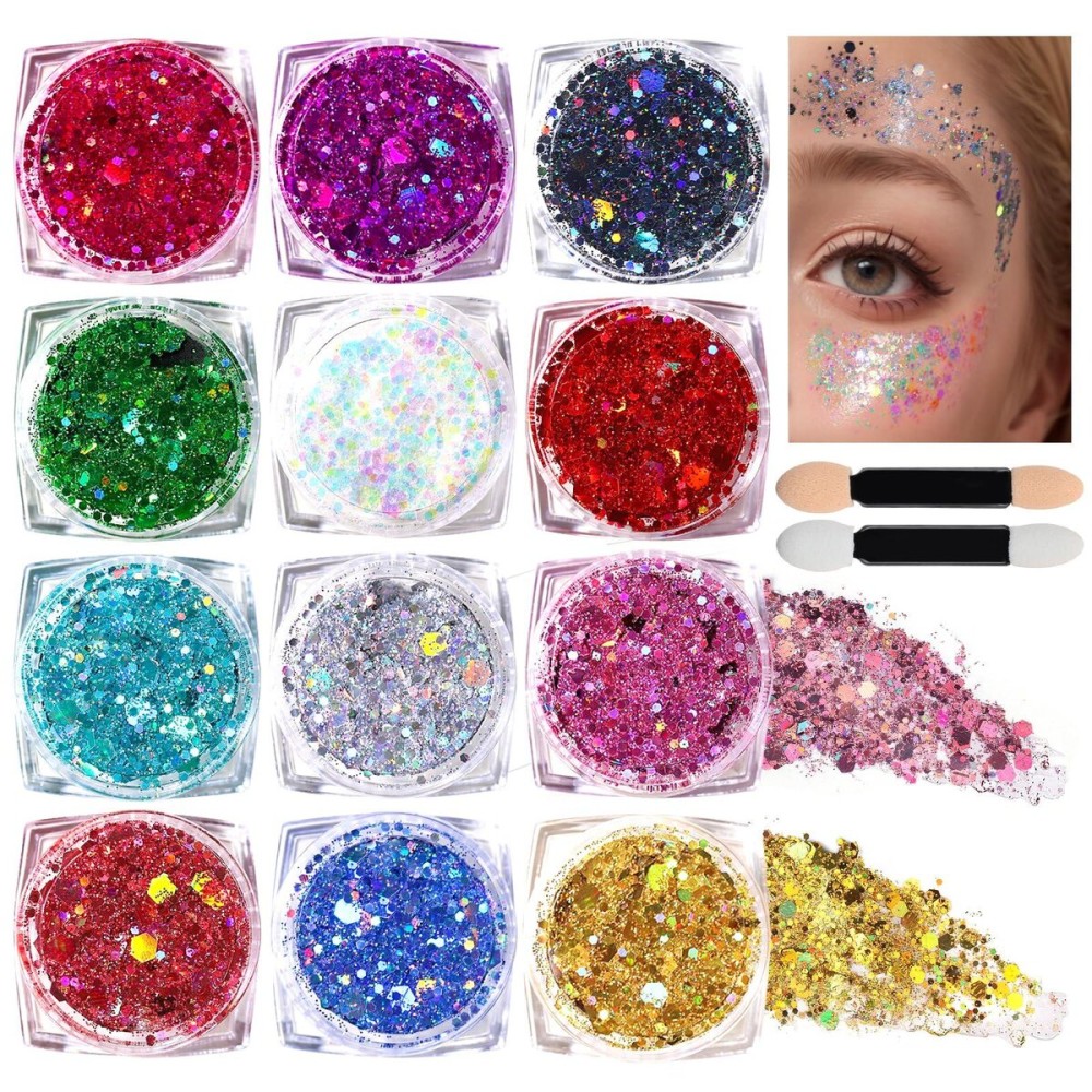 Teenitor Body Glitter Face Glitter Makeup Festival Glitter, 12 Colors Face and Body Glitter Gel, Hair Glitter Gel, Body Makeup Teenitor Body Glitter Face Glitter Makeup Festival Glitter, 12 Colors Face and Body Glitter Gel, Hair Glitter Gel, Body Makeup