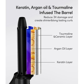 FARERY 1/2 Inch Ceramic Mini Hair Curler with 3 Adjustable Temp, Dual Voltage, Travel Curling Iron for Short Hair, Infused with Keratin & Argan Oil, Storage Bag FARERY 1/2 Inch Ceramic Mini Hair Curler with 3 Adjustable Temp, Dual Voltage, Travel Curling Iron for Short Hair, Infused with Keratin & Argan Oil, Storage Bag