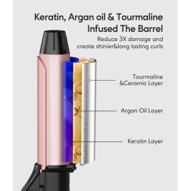 1 Inch Dual Voltage Ceramic Curling Iron with Keratin & Argan Oil, Mini Hair Curler, Travel Size with Storage Bag
