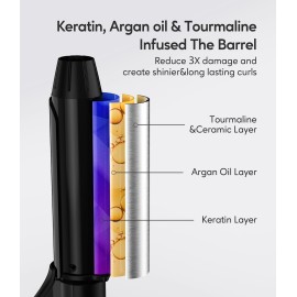 FARERY Travel Curling Iron, 1 Inch Mini Curling Iron Travel Size with 3 Adjustable Temp, Ceramic Mini Hair Curler with Keratin&Argan Oil Infuse, Dual Voltage, Includes Storage Bag