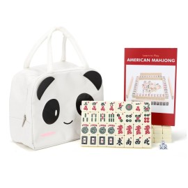 drizzle 1.2in Mahjong Set - 166 Medium Size Tiles with Instructions - American Table Game with Panda Bag - Home Family Dorm Party for Leisure Time - Mah Jong